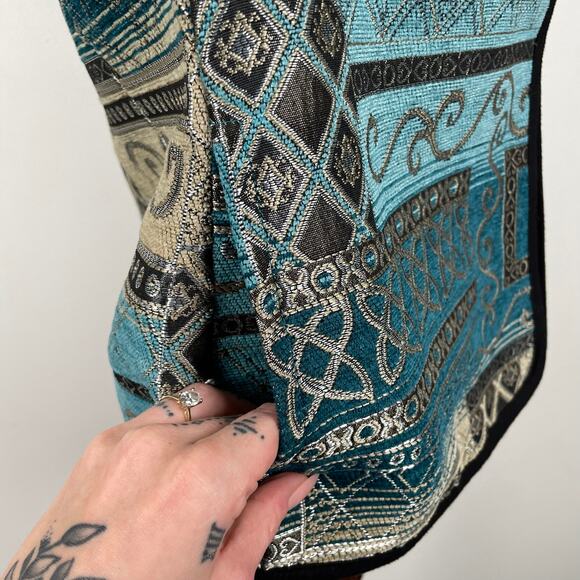 Vintage Serengeti Patchwork Tapestry Jacket Sz S Blue Metallic Shimmery Pockets - Picture 10 of 16